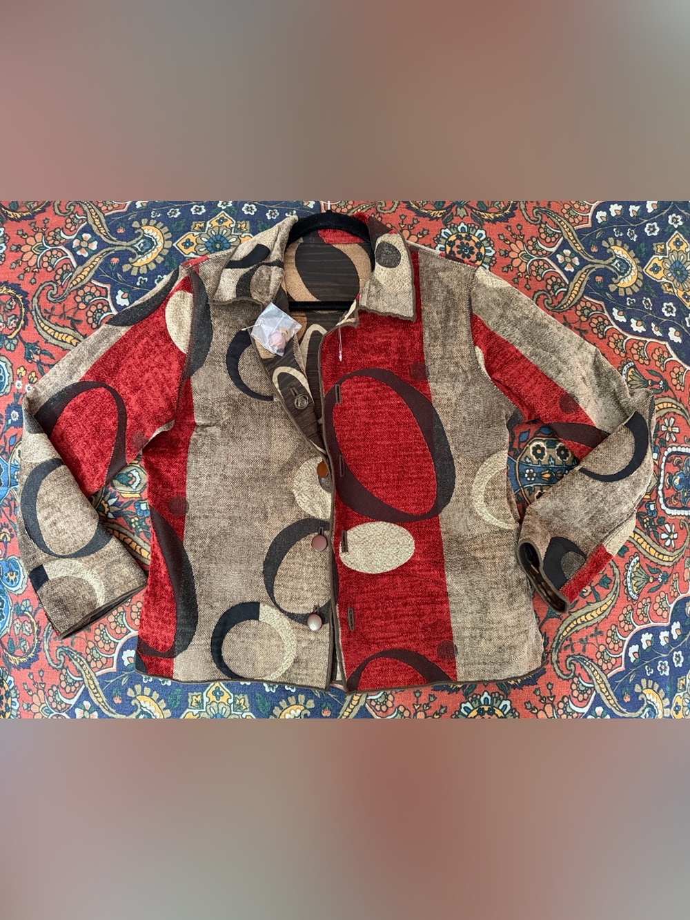 Winding River Womens Red & Gray Abstract Button-Front Jacket FULLY REVERSIBLE